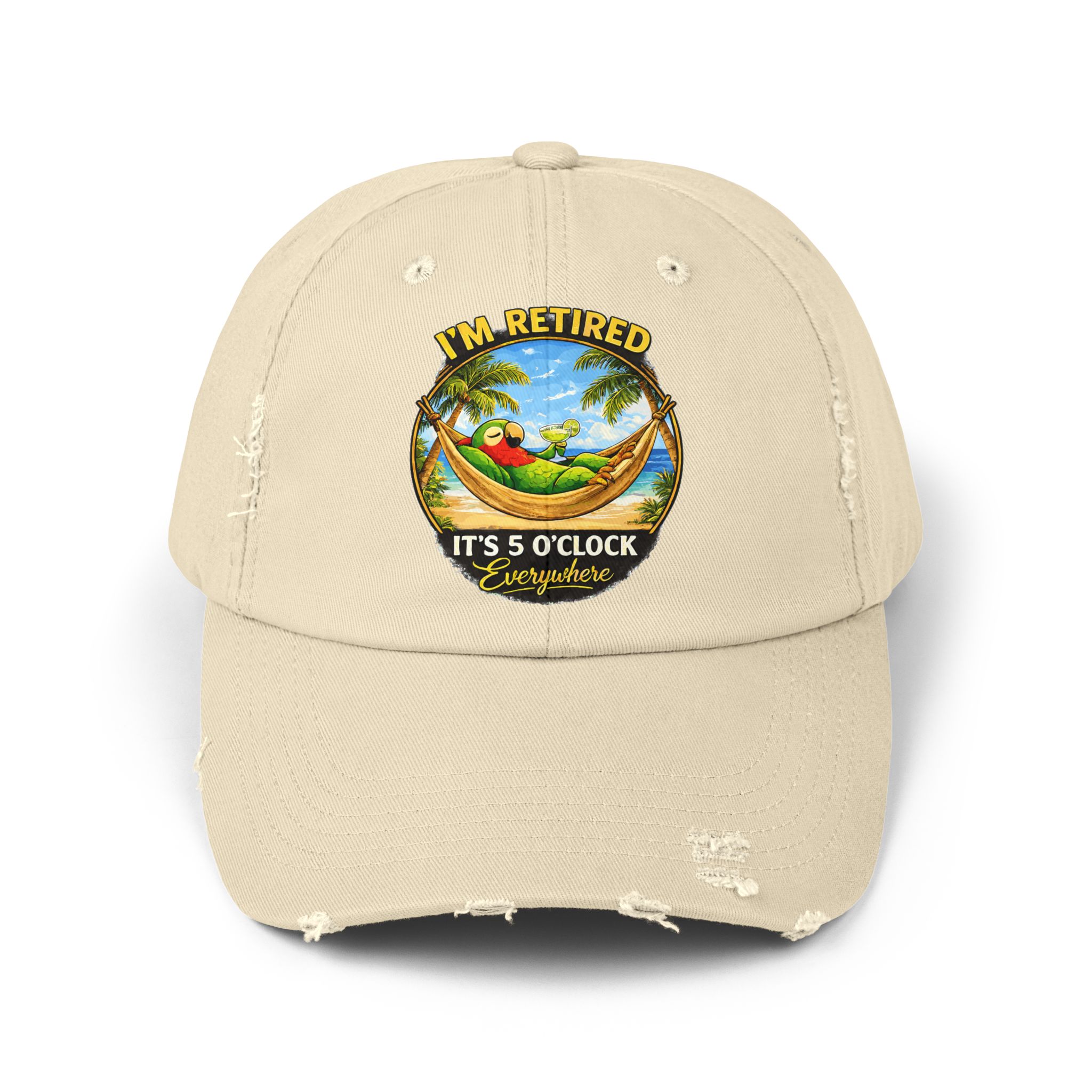 Distressed Style Retired in Paradise Hat — “I’m Retired, It’s 5 O’Clock Everywhere”